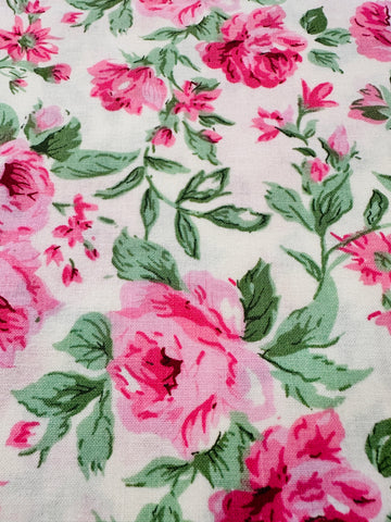 LAST PIECE Modern? Fabric Quilt Cotton Bright Pink Flower Mint Leaves 112cm x 50cm