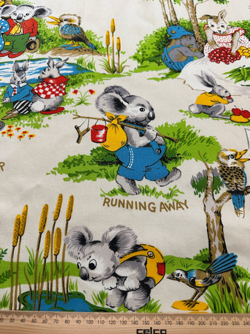 REMNANT Vintage Fabric Soft Furnishing Cotton Blinky Bill 1980s Pin Hole 49cm x 49cm