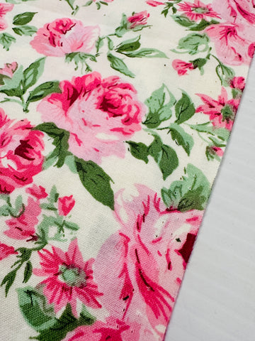 LAST PIECE Modern? Fabric Quilt Cotton Bright Pink Flower Mint Leaves 112cm x 50cm