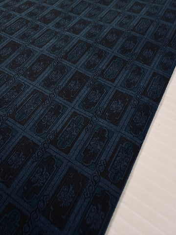 Vintage Fabric 1970s Denim Blue Cotton Shirting w/ Small Decorative Rectangles 88cm Wide