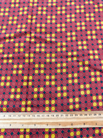 Vintage Fabric 1960s Cotton Pinwale Cord Retro Octagons 88cm Wide