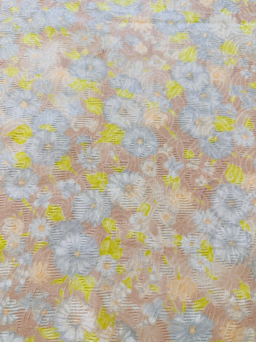 FAT QUARTER Vintage Fabric 1960s Lime Green & Grey Floral on Textured Cotton 44cm x 50cm