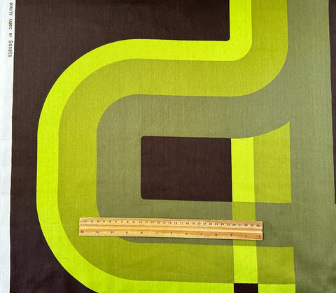 REMNANT Vintage Fabric 1970s Super Graphic Retro Curves Greens Brown Sonata 57cm x 51cm