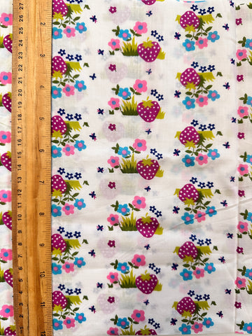 REMNANT Vintage Fabric 1970s? Light Weight Cotton w/ Cute Berries Butterflies Flowers 43cm x 27cm