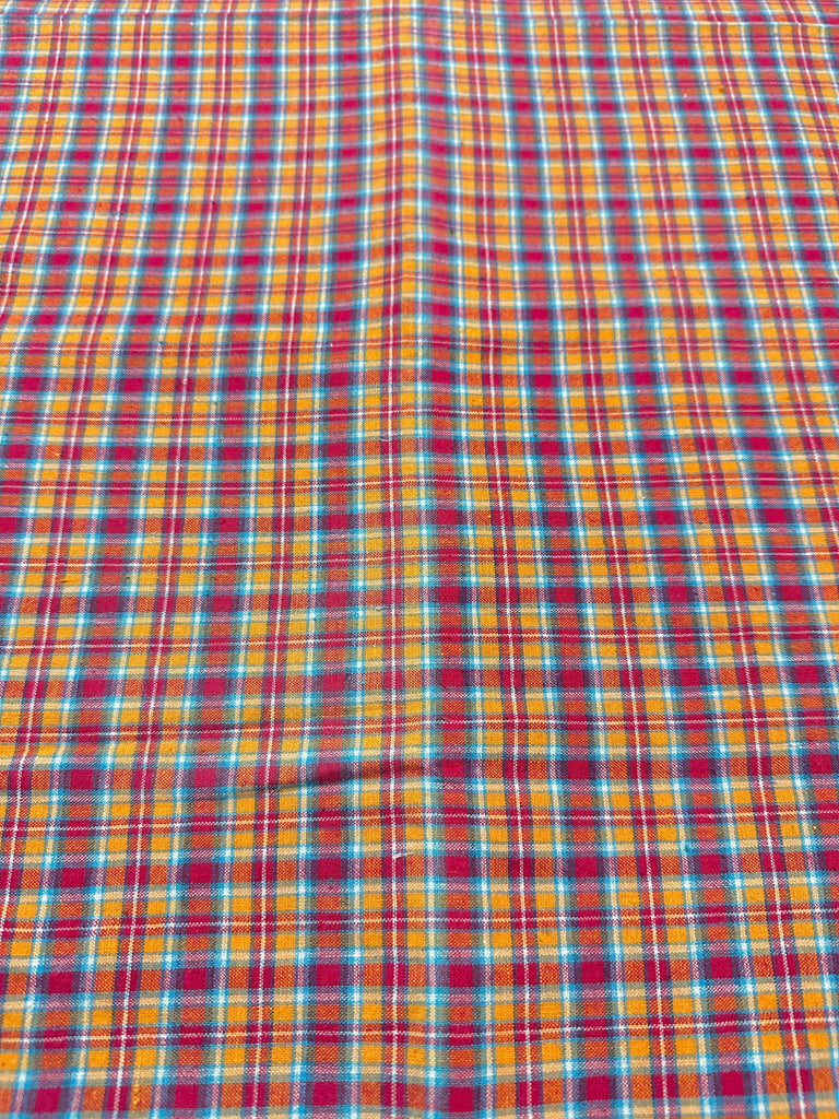 Vintage Fabric 70s 80s Bright Woven Plaid Cotton 104cm Wide