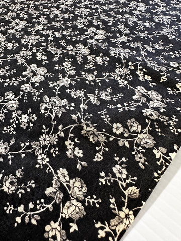 LAST PIECE Vintage Fabric 1950s? Small White Flowers on Black 87cm x 50cm