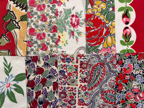 6cm x 12cm Fabric Pack - 10 Pieces - Mid-Century Cottons - Reds Greens