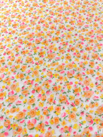 Vintage Fabric 70s Bright Flowers on White Cotton 88cm Wide