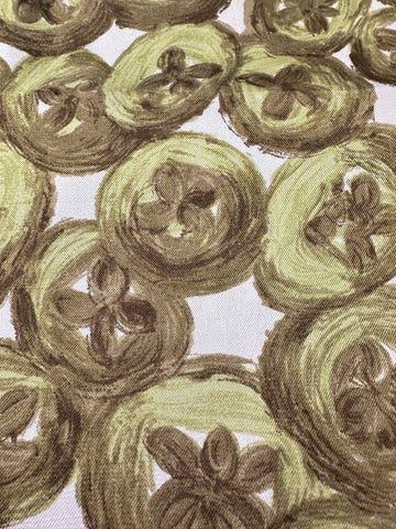 Vintage Fabric 1960s Olive Green Abstract Flowers Acetate Beautiful Feel 88cm Wide
