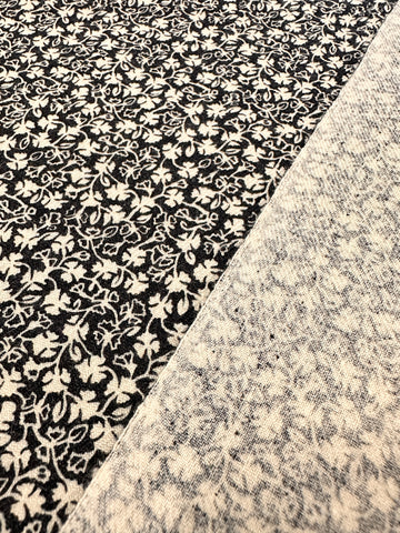 Vintage Fabric 1970s? 80s? Light Weight Cotton w/ Tiny White Leaves on Black 112cm Wide