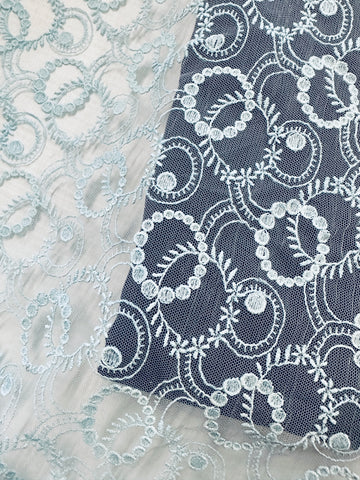 Vintage Fabric 1960s? 1970s Striking Pale Blue Lace 90cm Wide