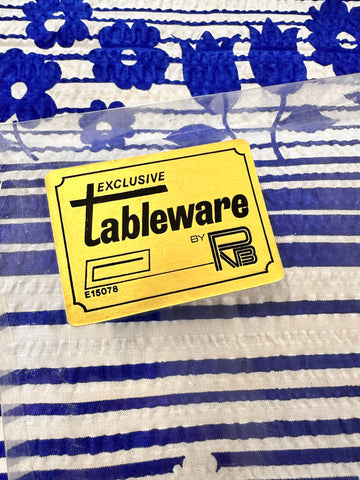 Vintage Tablecloth Crispy Unused Cotton Seersucker 1970s Blue & White 136cm x 122cm
