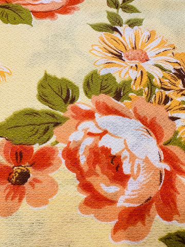 Vintage Fabric 1960s Bright Floral on Yellow Cotton Cretonne 88cm Wide