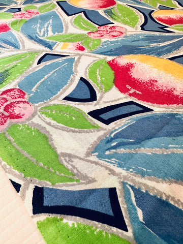 Vintage Fabric 1980s Refreshing Large Scale Fruit Leaves 112cm Wide