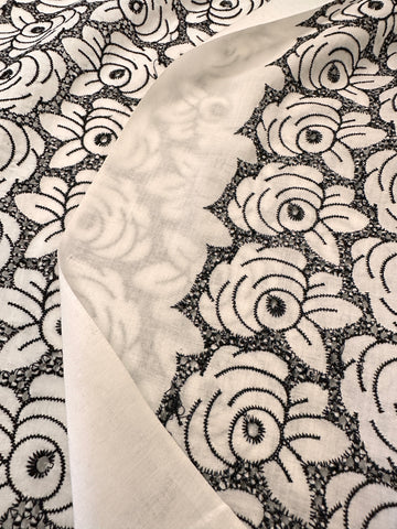 Modern Fabric Amazing Black Thread Anglaise Roses? Cotton Voile 108cm Wide