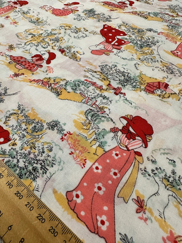 Vintage Fabric Novelty Cotton w/ Lady in Pink 70s 88cm Wide
