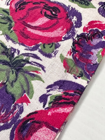 Vintage Fabric Spectacular 1950s Crispy Cotton w/ Bright Flowers 88cm