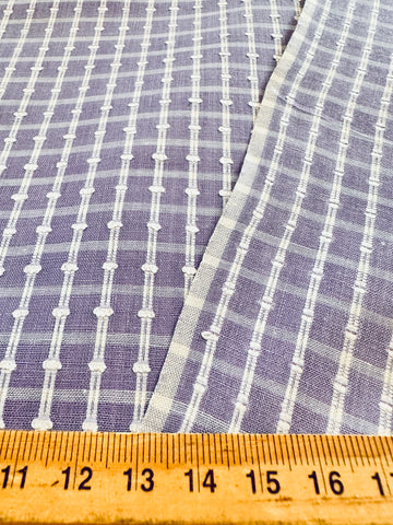 Vintage Fabric 50s 60s Light Weight Periwinkle Cotton w/ Woven Stripe 88cm Wide