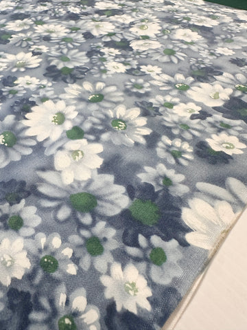 LAST PIECE Vintage Fabric 1960s Dramatic Greys White Flowers w/ Green Centres Cotton 88cm x 50cm