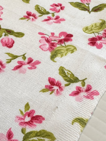 Vintage? Modern? Fabric Bright Pink & Green Floral on White Cotton 112cm Wide