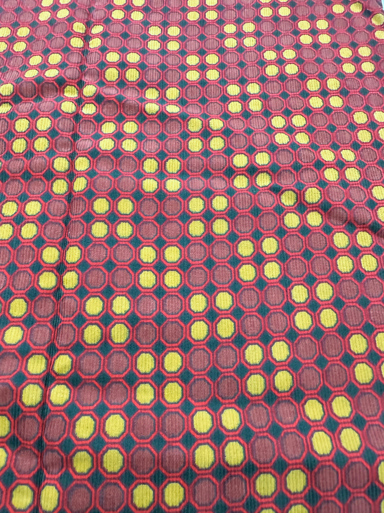 Vintage Fabric 1960s Cotton Pinwale Cord Retro Octagons 88cm Wide