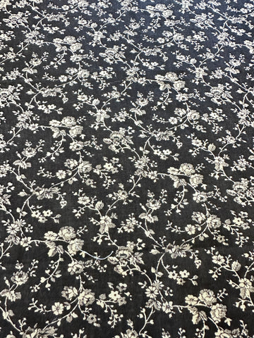 LAST PIECE Vintage Fabric 1950s? Small White Flowers on Black 87cm x 50cm