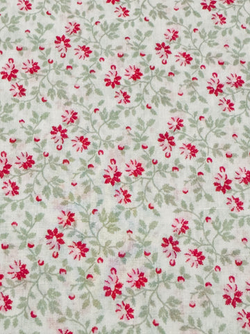 REMNANT Modern Fabric 2000s Pretty Pink & Green Botanical on White 54cm x 34cm