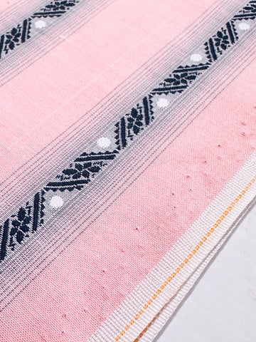 Vintage Fabric 1960s 70s Light Weight Pale Pink Cotton w/ Embroidered Stripe Spot 88cm Wide