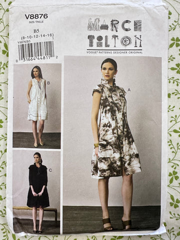 LOOSE-FITTING DRESS w/ POCKETS: Vogue Sewing Pattern Marcy Tilton 2013 Sizes 8-16 Complete FF *V8876