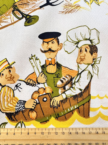 Vintage Fabric 1970s Novelty Textured Cotton Crepe w/ Nursery Rhyme Images 116cm Wide