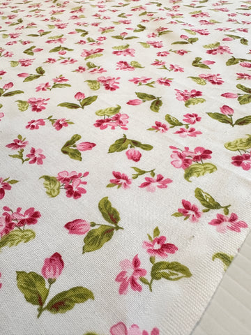 Vintage? Modern? Fabric Bright Pink & Green Floral on White Cotton 112cm Wide