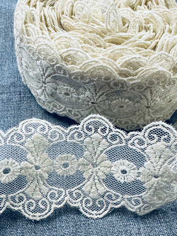 Vintage Cream Lace Trim Mid-Century Intricate 4.3cm Wide