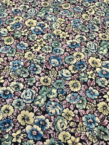 Vintage Fabric 1980s Muted Floral on Navy Soft Cotton Blend 112cm Wide