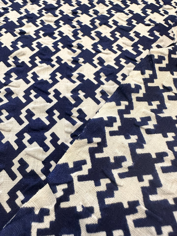 Vintage Fabric 1960s 70s Classic Navy Houndstooth Cotton Seersucker 88cm Wide