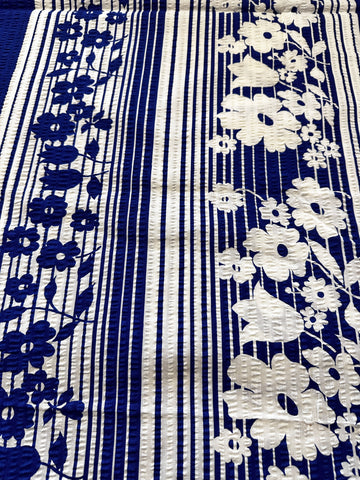 Vintage Tablecloth Crispy Unused Cotton Seersucker 1970s Blue & White 136cm x 122cm
