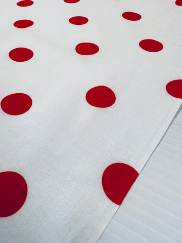 REMNANT Vintage Fabric 1980s Patchwork Red Polka Dot on White Cotton 55cm x 30cm