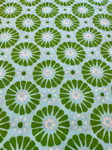 LAST 1/2m: Modern Fabric Forest Green Circles on Sky Blue 112cm x 50cm