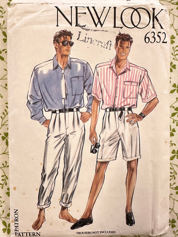 MEN’S SHORT & LONG SLEEVED SHIRT: Vintage Sewing Pattern New Look 1980s Sizes 36-44 Complete FF *6352