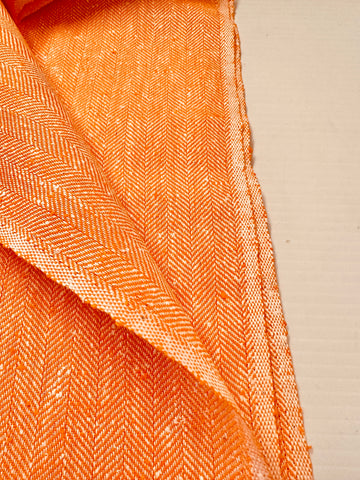 Vintage Fabric 1960s? Bright Peach White Herringbone Weave 88cm Wide
