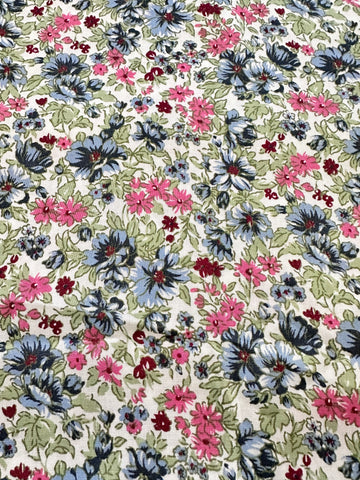 CLEARANCE Vintage Modern Fabric Rayon Cotton Blend w/ Floral Print on White 136cm Wide