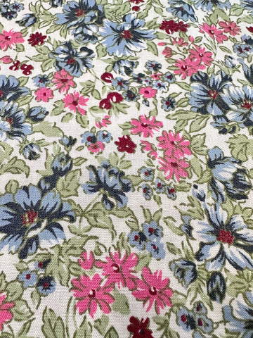 CLEARANCE Vintage Modern Fabric Rayon Cotton Blend w/ Floral Print on White 136cm Wide