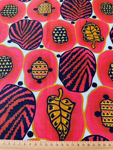 LAST PIECE Vintage Fabric 1960s? Super Special Intense Colours Fruit Leaves Cotton 88cm x 50cm