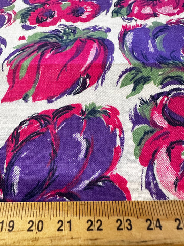 Vintage Fabric Spectacular 1950s Crispy Cotton w/ Bright Flowers 88cm