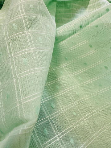 Vintage Fabric 1960s Tootal Robia Fancy Weave Dotted Swiss Cotton Pale Mint 88cm Wide