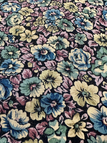 Vintage Fabric 1980s Muted Floral on Navy Soft Cotton Blend 112cm Wide