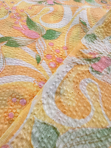 Vintage Fabric 1960s 70s Pacifica Psychedelic Yellow Tropical Cotton Plisse 88cm Wide