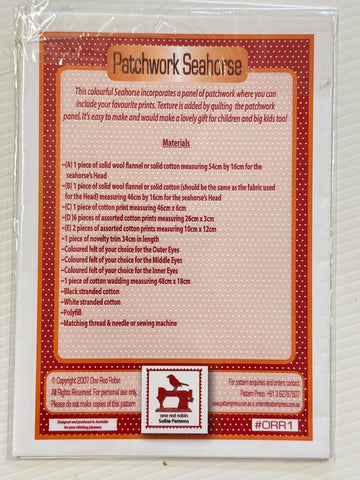 SEAHORSE: One Red Robin Sewing Pattern 2007 Complete Jhoanna Monte