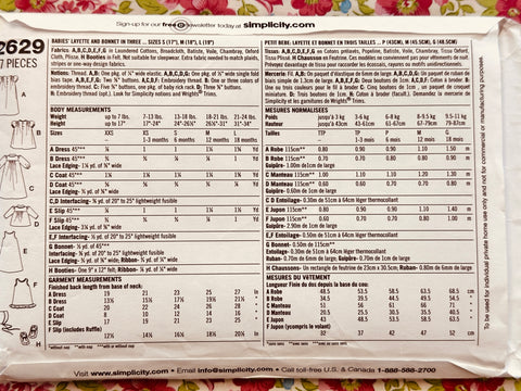 BABIES’ LAYETTE + BONNET IN 3 SIZES: Simplicity 1948 Re-Issued Sewing Pattern 2011 Sizes XXS-L Complete FF *2629