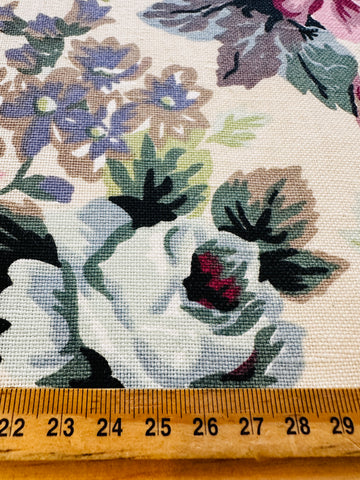 FAT QUARTER Vintage Fabric 1980s? Sanderson? Medium Floral on Bone Linen Blend 60cm x 50cm