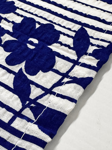 Vintage Tablecloth Crispy Unused Cotton Seersucker 1970s Blue & White 136cm x 122cm